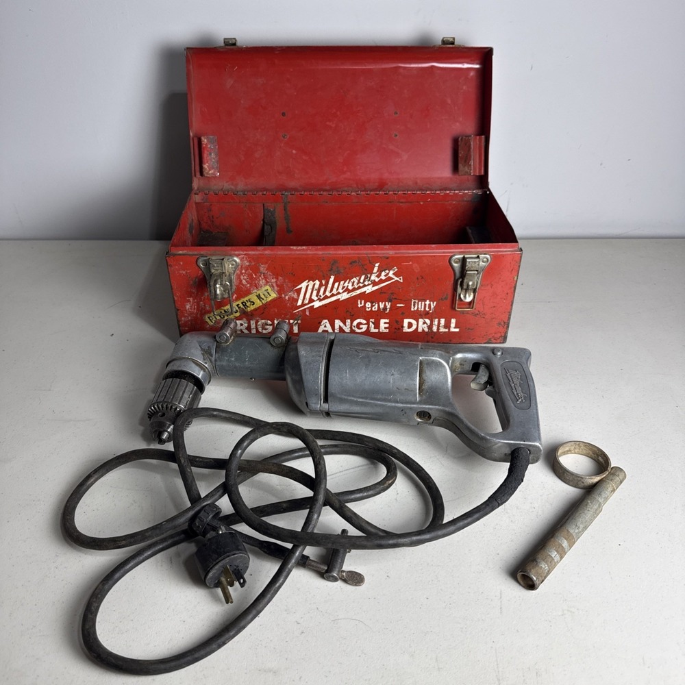 Milwaukee Heavy Duty Right Angle Drill w/ Case Vintage Industrial Power Tool